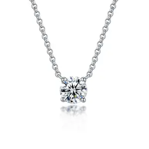 S925 1ct Synthetic Moissanite Classic Round Four Prong Pendant Necklace Birthday Anniversary Mother's Day Gifts for Men Women