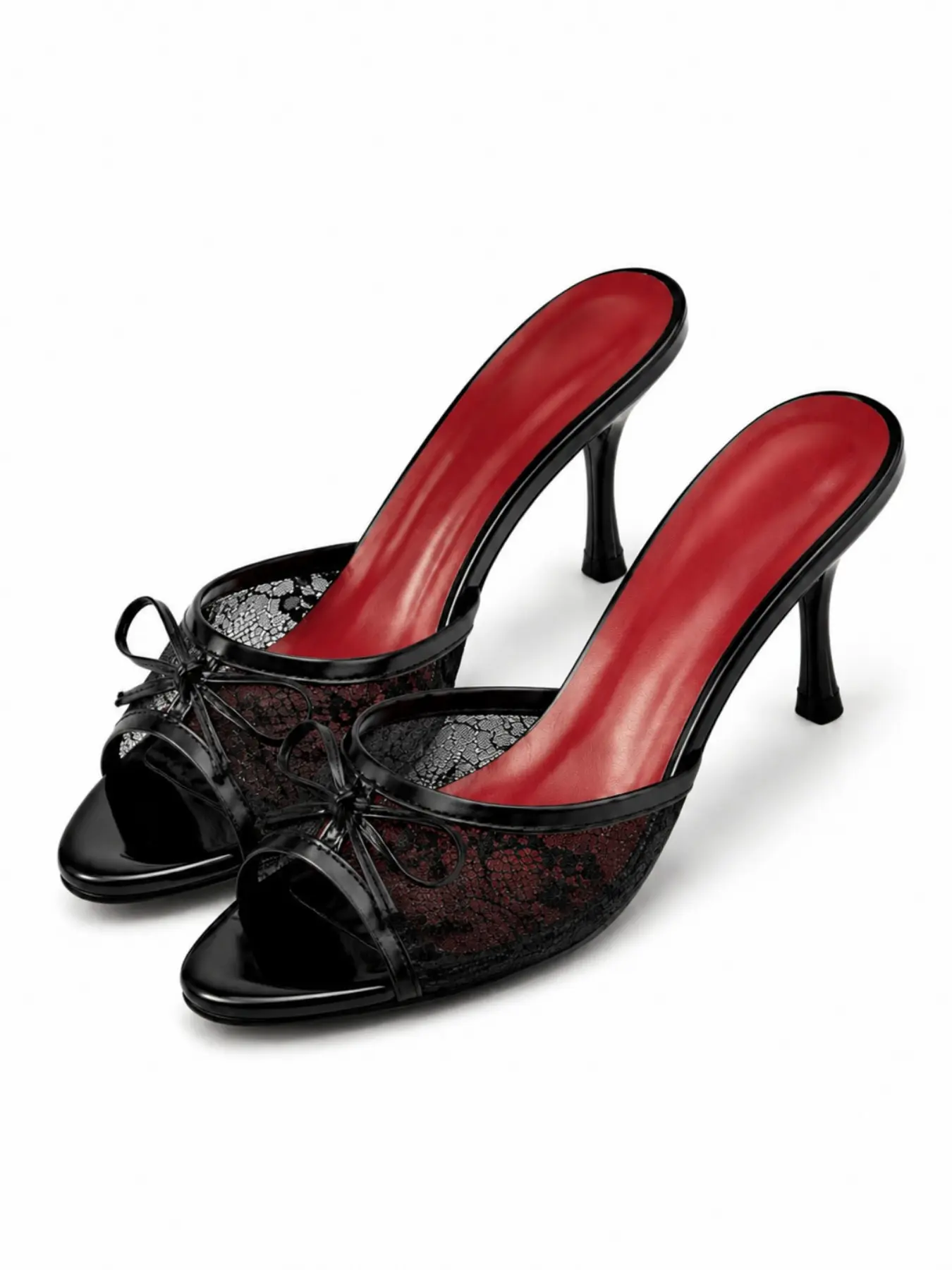 Office Siren Vintage Black Lace Mules Sandal Women | Red Insole Kitten Heels Classics Footwear
