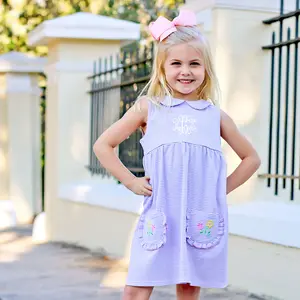 Flower Applique Purple Stripe Caroline Dress - Soft Knit Girls Spring Outfit