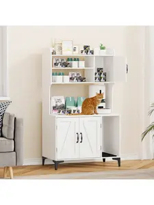 【Christmas Gift】Cat Litter Box Enclosure With Storage Shelves, Hidden Cat Box Furniture With Scratching Mat, Cat Litter Box Cabinet, White