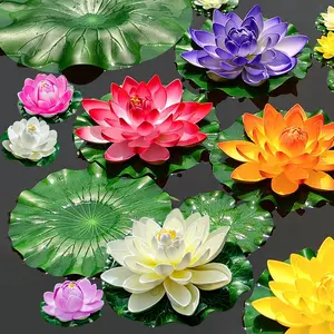 19 count Realistic Floating  Lotus  and Lotus Leaves, Artificial Lotus  Water Lilies for Pond Pool, 4" and 6" Large Beautiful Lifelike Water Lilies for Fountain Garden Decoration