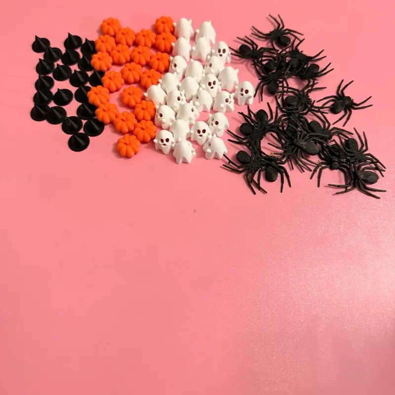 80-Pack Halloween 3D Printed Miniatures Set - Ghost, Pumpkin, Witch Hat, Spider Craft Decorations