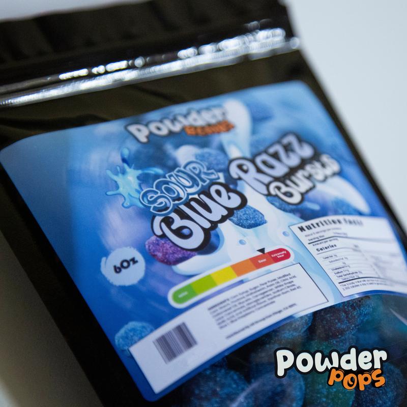 PowderPops Sour Blue Razz Gusher Bursts Viral Candy 6OZ Fruity sweet razz blue