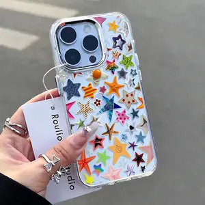 Star Pattern Phone Case Clear and Colorful Star & Flower Design for iPhone 17 Pro Max, 17 Pro, 17 Plus, 17, iPhone 16 Pro Max, 16 Pro, 16 Plus, 16, iPhone 15 Pro Max, 15 Pro, 15 Plus, 15, iPhone 13 Pro Max, 13 Pro, 13 Plus, 13