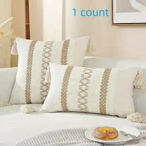 Boho Tassel Decor Cushion Cover Without Filler, 1 Count Soft Throw Pillow Cover, Fashion Pillowcase For Living Room Bedroom Sofa Couch Decoration