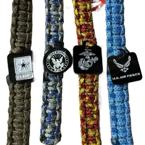 Handmade Military Keychains 550 Paracord Assorted Colors with Army Navy Marine Corps & Air Force Badges for Tactical Accessories