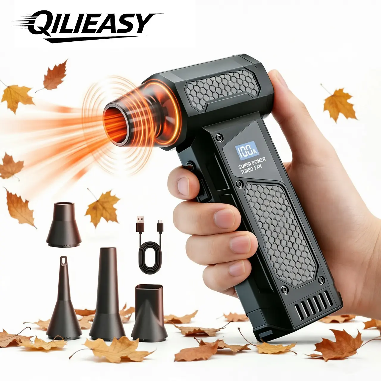 QILIEASY: Compressed Air Dust Collector, Turbo Fan 130000 Rpm, Rechargeable Battery, Adjustable Speeds, LED Lighting, Digital Display