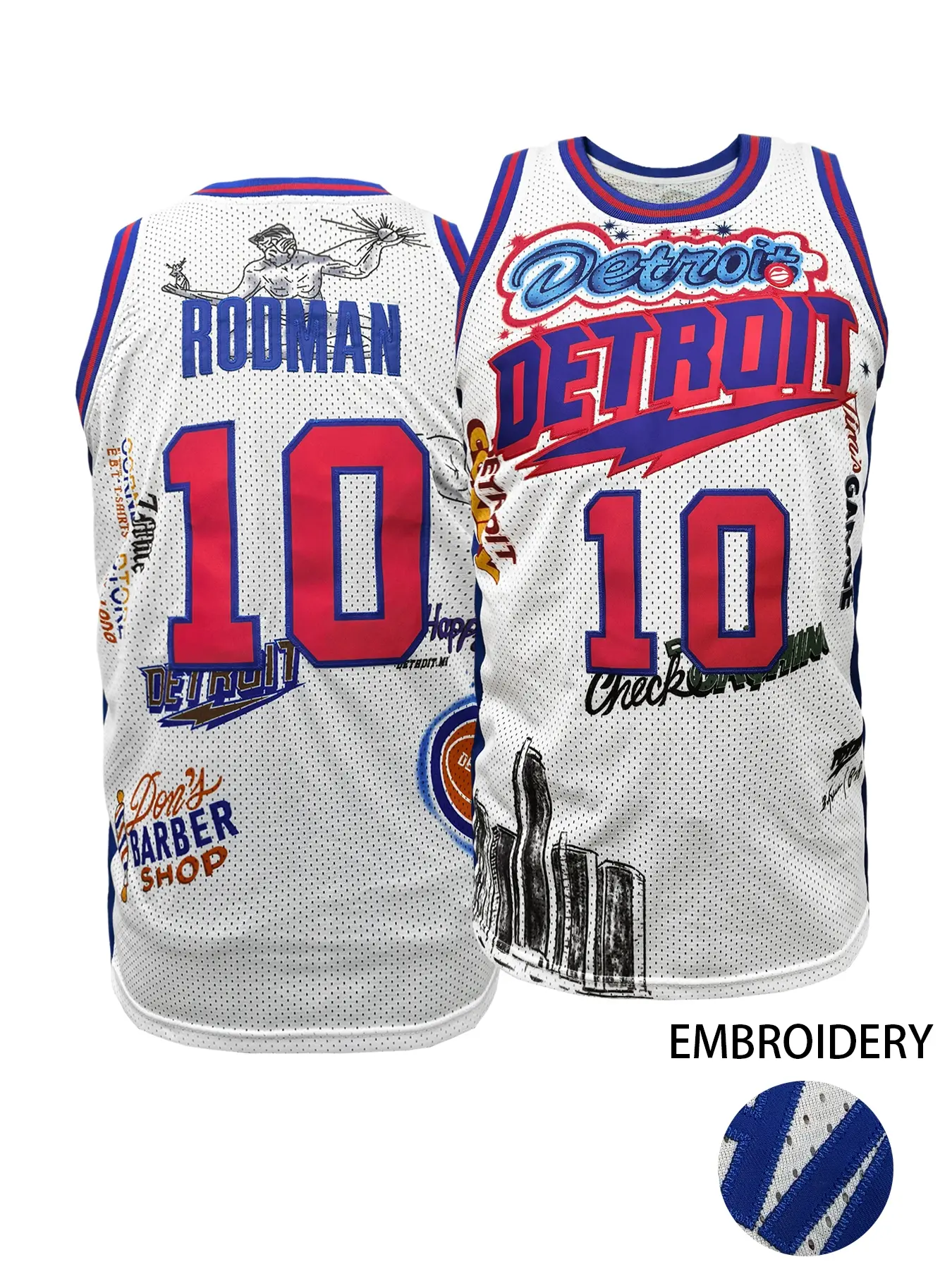 Detroit #10 White Graffiti Fan Basketball Sports Style Jersey Tank Top, Workout Tops, Sports Clothing, Embroidery Sportswear, Comfortable and Breathable Fabric, Perfect for Outdoor Sports, Daily Casual Wear, Unisex for All Seasons