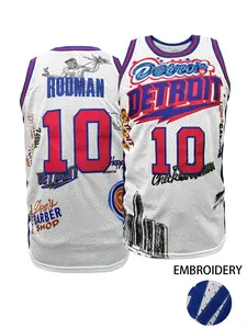 Detroit #10 White Graffiti Fan Basketball Jersey Tank Top, Embroidered V-Neck Pullover Vest, Comfortable and Breathable Fabric, Perfect for Outdoor Sports, Competition and Daily Casual Wear, Unisex for All Seasons