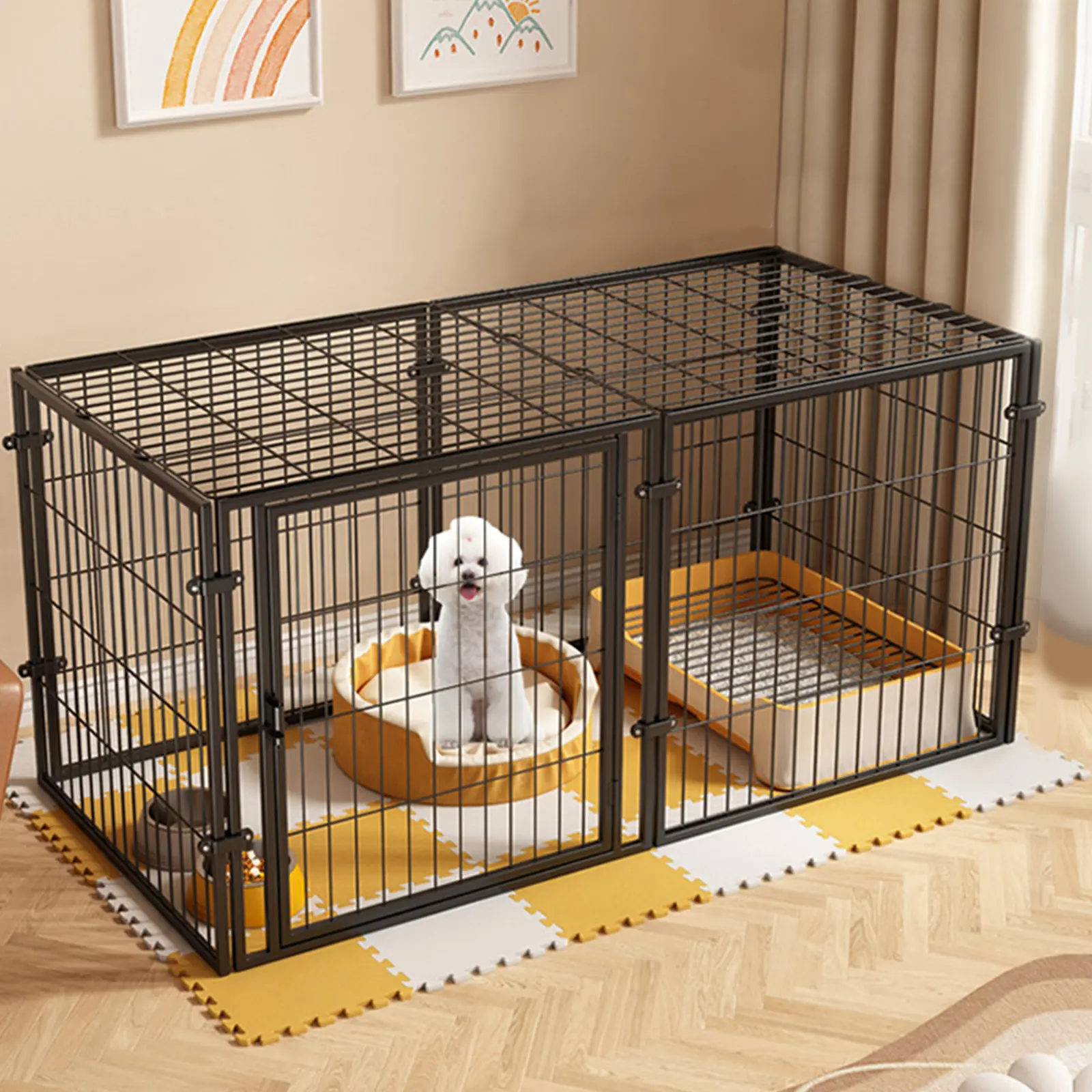 48 Inch Puppy Playpen Easy Assemble Heavy Duty Wire Dog Crates Metal Grid Dogs Cage Kennel Stackable for Puppy/Small Dog/Rabbit/Pig