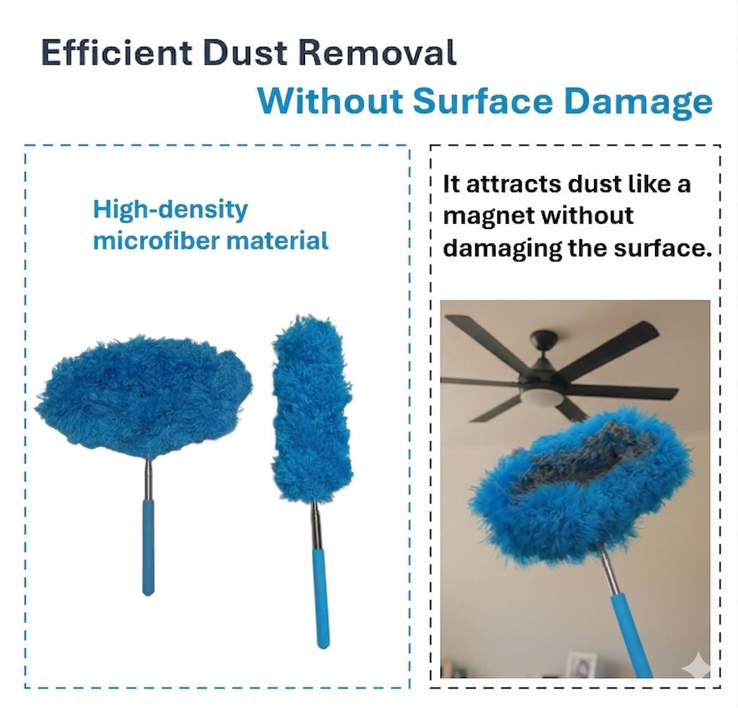 Extendable ceiling fan cleaning duster, washable and reusable cleaning tool microfiber duster, 13 to 31 inch fan blade cleaner, cleaning set with handle brush,for cleaning walls, bookshelves, doors and windows tops Orange Suit Lightweight Tool