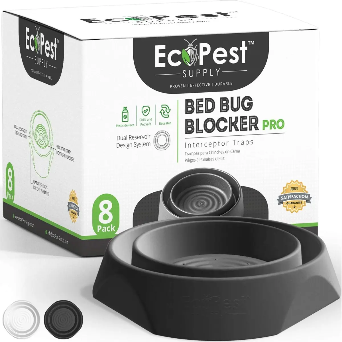 Bed Bug Interceptors-8 Pack | Bed Bug Blocker Pro Interceptor Traps (Black) | Insect Trap, Monitor, and Detector For Bed Legs
