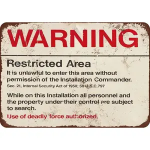 Ranch Metal Signs Vintage Yard Decor Art Tin Sign 8 x 12 Retro Warning Restricted Military Area 51 Vintage Look Basement