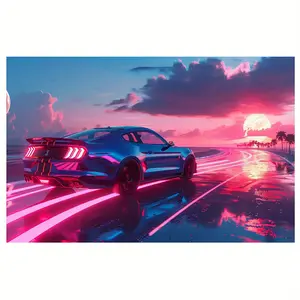 Retro Sports Car Diamond Painting Kit - Frameless Muscle Car Canvas Art for Bedroom, Bathroom, Kitchen, Office or Cafe Decor (18x12 inches), DIY Diamond Art Accessory, Suitable for Ages 14+, High-Quality Canvas Material