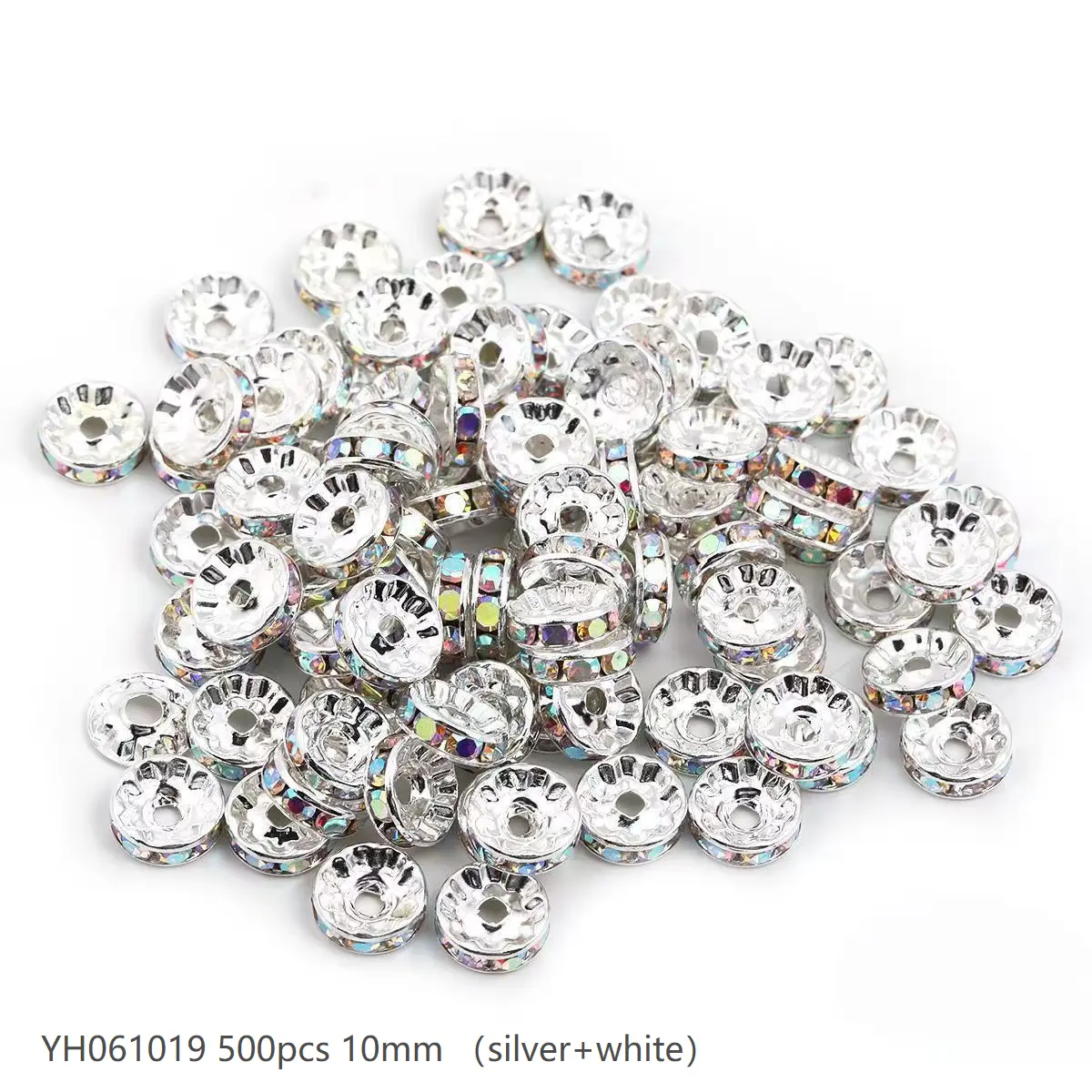 #61 （10mm 500pcs）Silver/White AB YH061019