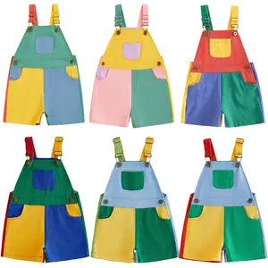 PYBCVRRD Kids Toddler 90's Style Denim Overalls Shorts Baby Boy Girl Suspender Romper Color Blocking Sleeveless Jumpsuit with Adjustble Shoulder Strap Shorts