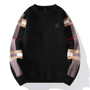 Men's stylish autumn and winter sweater with a round neck, thickened base layer, trendy knitwear, casual and warm