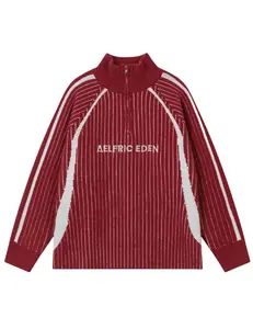 Aelfric Eden Vintage Striped Quarter Zip Sweater Women's Soft Comfortable Ribbed Knit Long Sleeve Drop Shoulder Pullover Y2K Fall Outfits