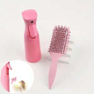 Women's Hair Set Spray Bottle Fluffy Modeling Care Tool,1 pcs Detangler Brush and 1 Pcs water spray bottle, Gentle & Effective Detangling on Wet or Dry Fragile Hair Types,Ultra-light, Detangling Brsuh ventilated and antistatic hairbrush