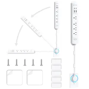 Power Strip Outlet Extender with 360° Rotating Plug, 3FT Extension Cord with Multi Plug Wall Outlets and 4 USB (2 USB C), 1440J Surge Protector, Mountable for Couches, Nightstands, Desks, White