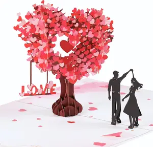Pop Up Anniversary Card, 3D Love Tree Hearts Couple Wedding Card for Her, Wife, Husband, Him, Couple; Ideal Gift for Wedding, Romantic Birthday, Anniversary, Valentines, Mothers Day