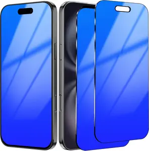 Screen Protector for  16 Tempered Glass for, 2 Pack 25  Anti-Spy Gradient Colorful Anti-Blue Light Eye Protection with Installation Frame Case Friendly (6.1 inch Blue)