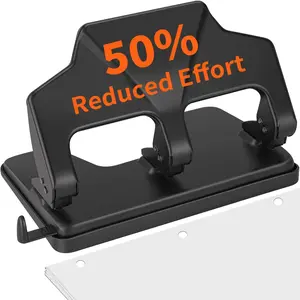 3 Hole Punch Heavy Duty, 40-Sheet Three Hole Punch, 50% Reduced Effort, 3 Hole Puncher for Binder w/Large Chip Tray, 9/32" Holes Diameter, Metal Paper Puncher for /Office/School, HP14