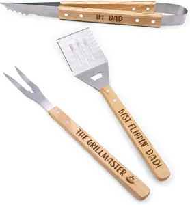 Father's Day Gift BBQ Grilling Tools Set Gifts for Dad Engraved Grill Kit Grill Master Barbecue Thanksgiving Housewarming Dad's Birthday Present Set of 3