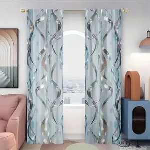 2-Piece Wavy Stripe Overlapping Curtains - Semi-transparent Polyester Material, Suitable for Kitchen, Bedroom, Living Room - Fashion Home Decor