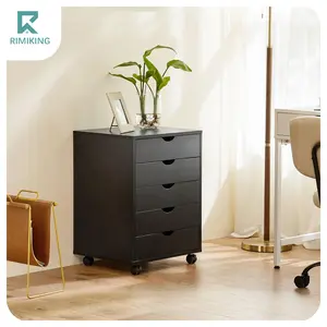 [FathersDayGift] RIMIKING Rolling Filing Cabinet with 5 Drawers,Lockable Wheels for Stability,Sleek, Recessed Handles,Sturdy Build,Space-Saving Design,Smooth Mobility