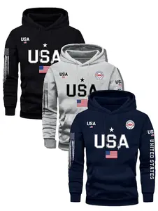 Men's 3-piece long sleeved hoodie with flag pattern for casual and comfortable wear