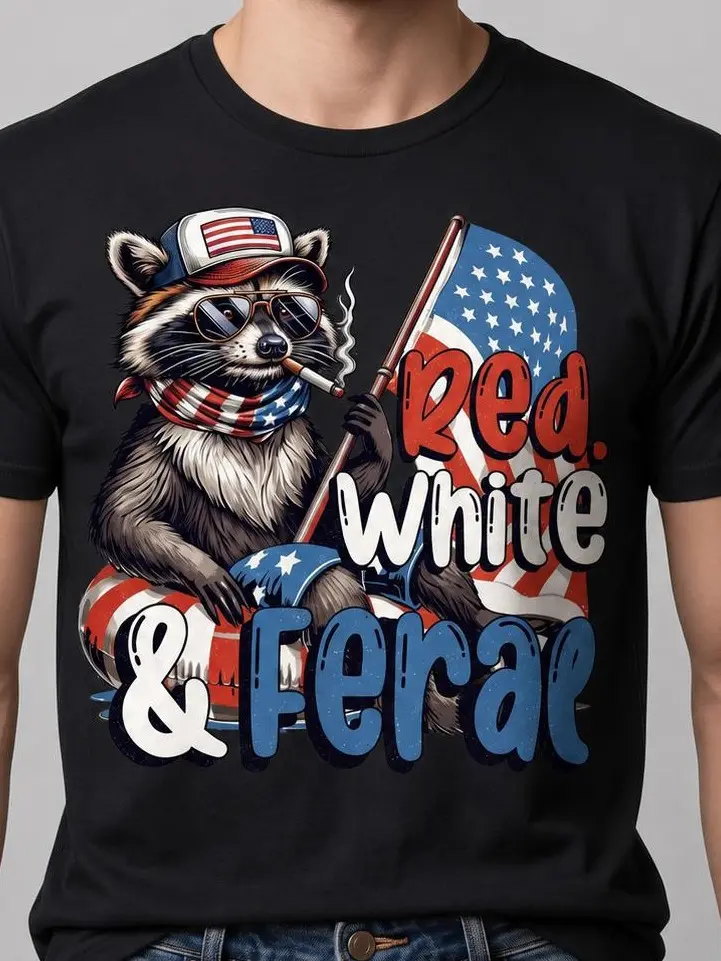 Men's Casual Round Neck Graphic Print Bold Text Basics T-Shirt - Unisex Gildan 5000 Heavy Cotton Crewneck, Summer Independence Day Streetwear Short-Sleeve Top, Cold Wash Menswear Tshirt