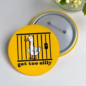 Silly Goose Button Pin, Got Too Silly, Funny Bird Pin