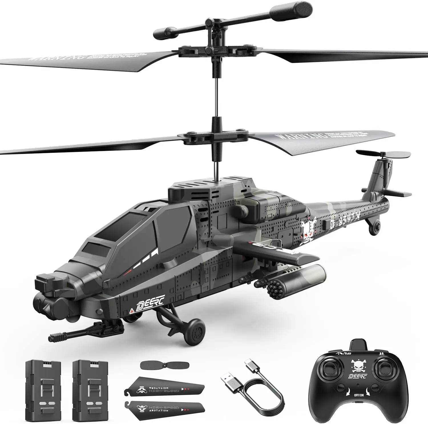 DEERC RC Helicopter Drone, 2.4GHz Remote Controlled Aircraft with LED Lights, Altitude Hold, 26 Mins Flight Time, 2 Batteries, Durable Design, Boys' Flying Toy Gift