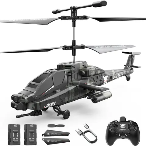 DEERC Remote Controlled Helicopters for Beginners Ages 12+ - 2.4GHz RC Toy Aircraft with LED Lights, Altitude Hold, Emergency Stop, 26-min Flight Time, 2 Separately Packed Rechargeable Batteries, Charging Cable, Durable PVC-Free Design, Cool Boy Gifts