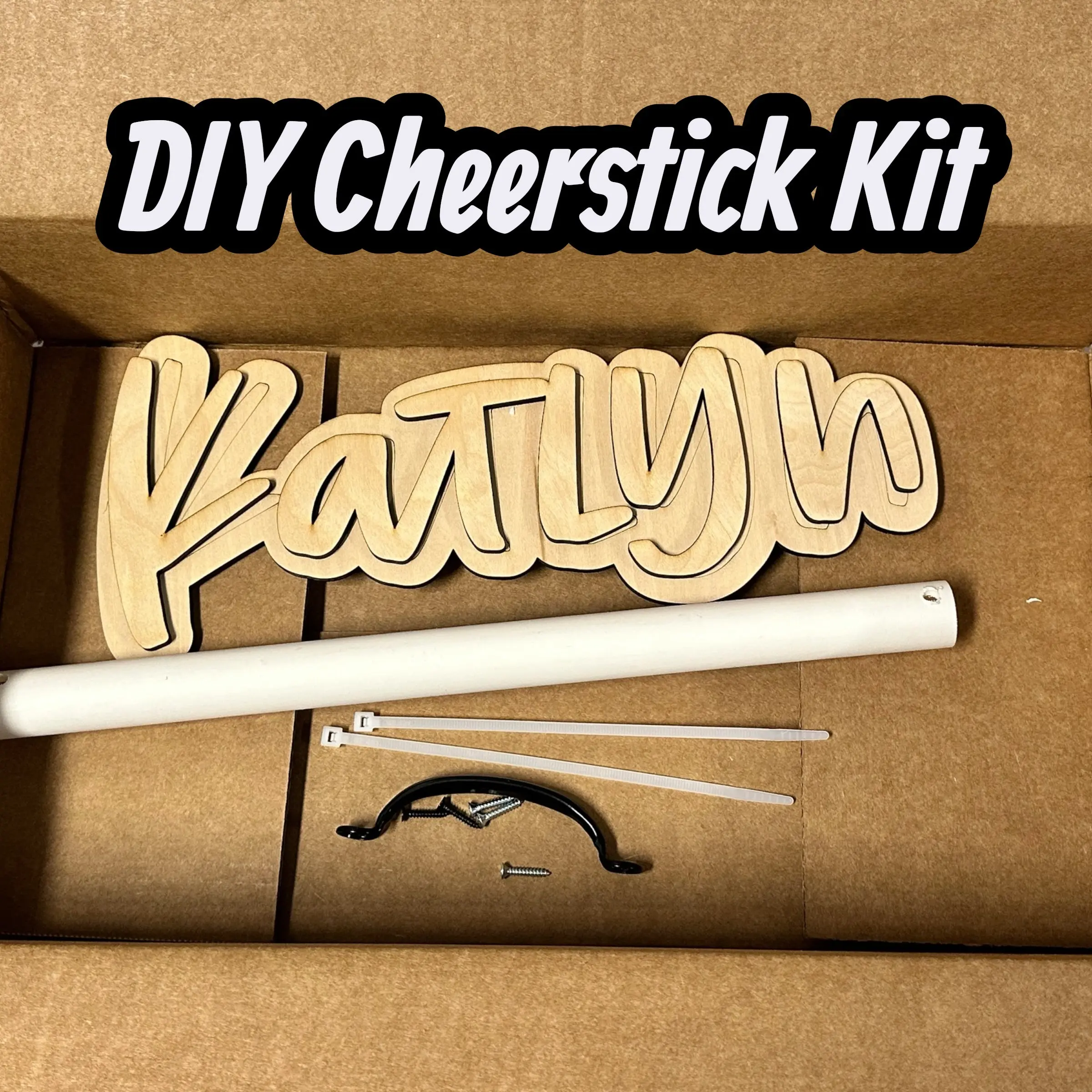 DIY Cheerstick Kit - Custom Wooden Cutout with Name, PVC Pipe, Handle, and Pom Poms - Multi Sport Options - Football Cheerstick - Handcrafted Quality