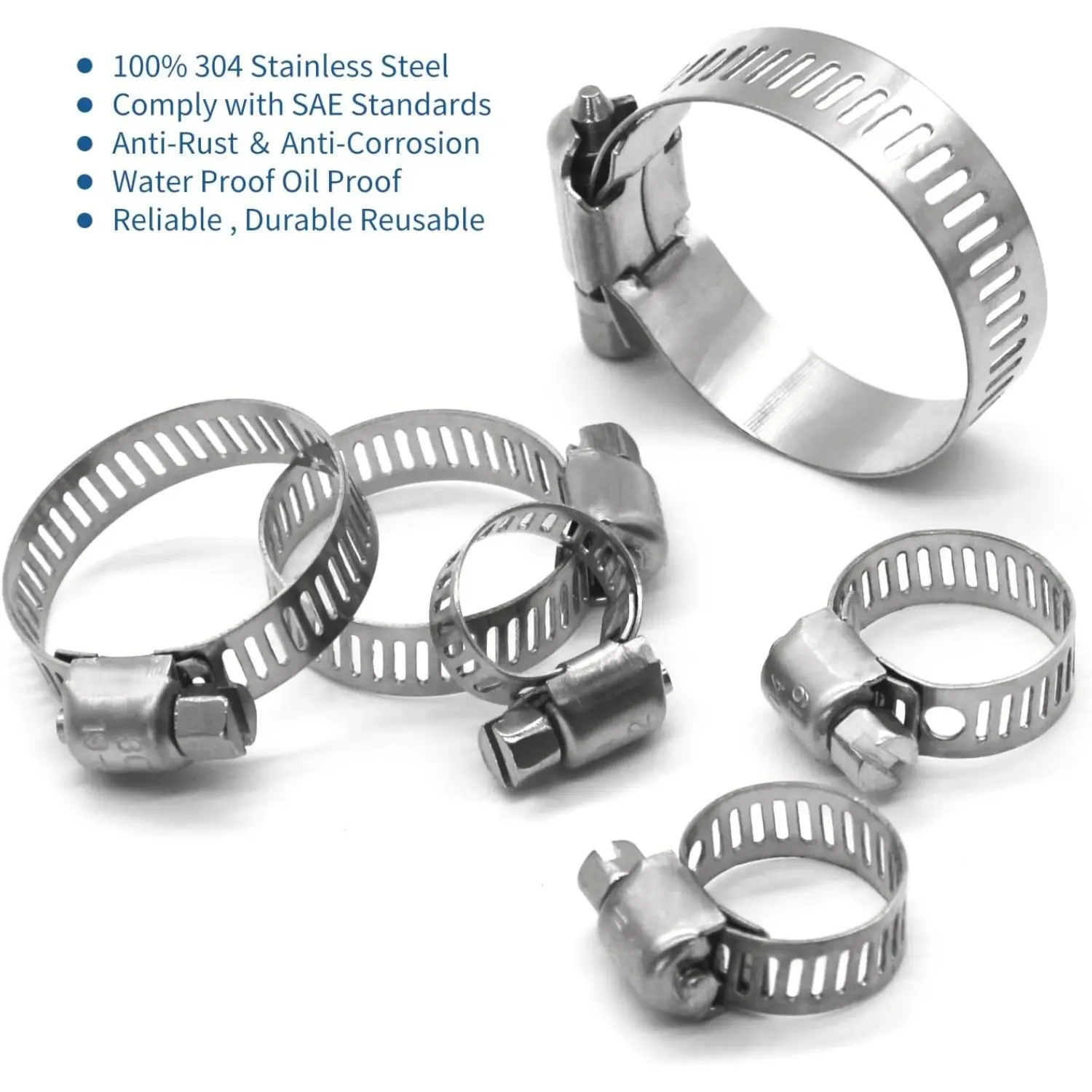 25Pcs Stainless Steel Worm Gear Hose Clamps Set 1/4''–1-1/2'' Metal Round Ferrule Hose Fittings, Fuel Line Plumbing Automotive Mechanical Pipe Tube Radiator Garden Clamps, Anti-Corrosion