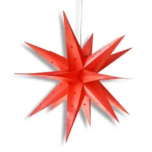 31 Inch Red Weatherproof Moravian Star Lantern Lamp, Hanging Decoration (Shade Only)