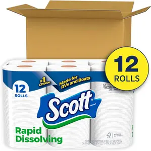 Scott Rapid-Dissolving Toilet Paper, 12 Double Rolls, Sustainable, Septic-Safe, Toilet Paper