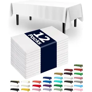 Plastic Table Cloth Disposable 12 Pack, 54 x 108 Inch Table Cloths, Party, Picnic, Wedding, Decorative Tablecloths, Rectangle, White Plastic Cover, Leakproof & Sturdy, White