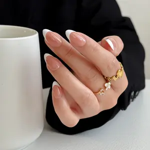 Worknaily French Tip Press-On Nails 32pcs Short Almond Natural Office Everyday Look