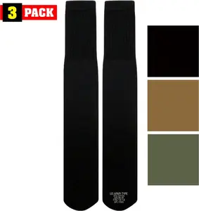 Mens Long Tube Socks Pair Military Army Over Calf Socks Size 10 - 14, US Made, 3 Pack