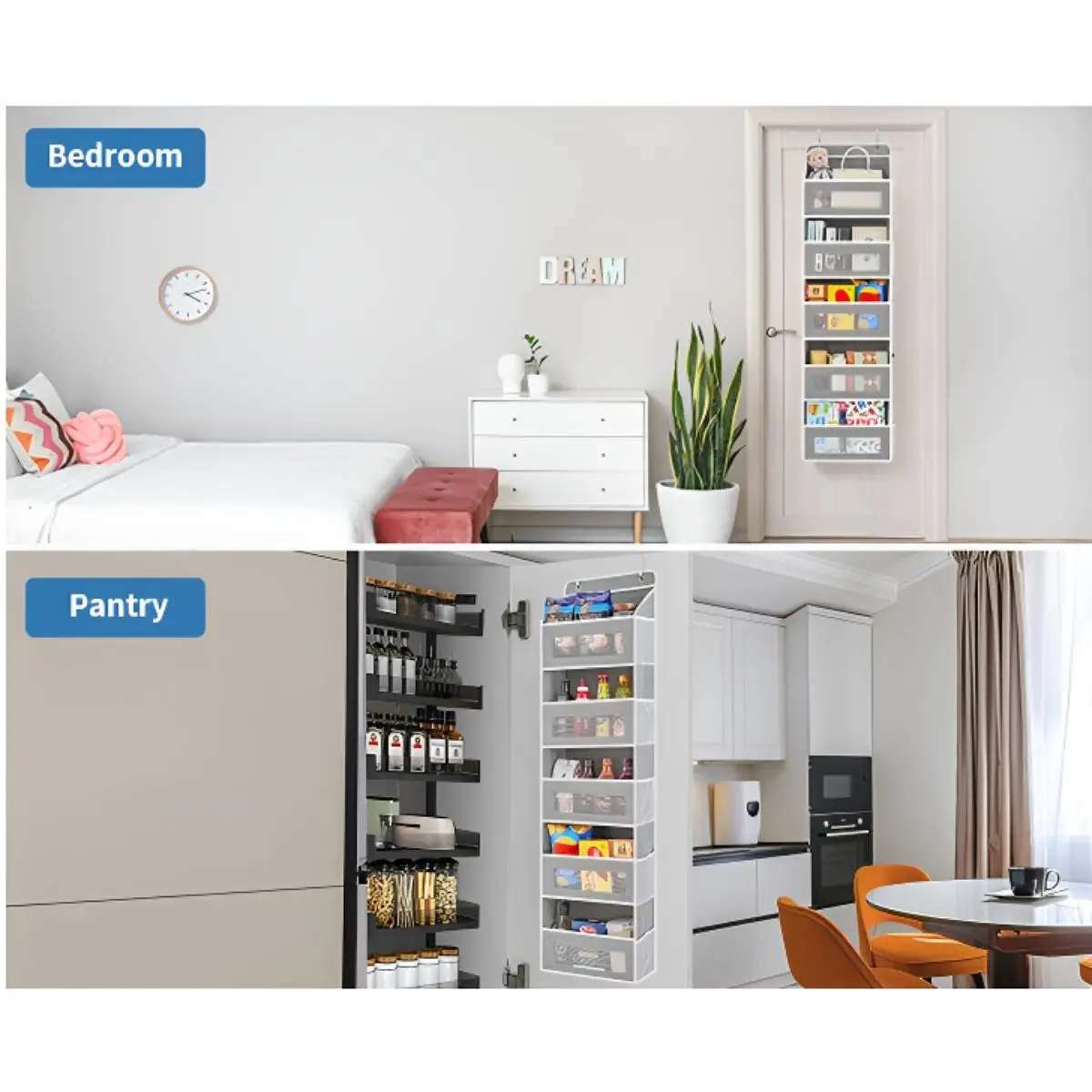 Over-the-Door Organizer Storage | Back-to-School Must-Have Hanging Storage Bag | 5 Large Pockets, 60 lb Capacity | Space-Saving Organizer for Closet, Bathroom, Bedroom, Dorm | Premium Non-Woven Fabric, Tool-Free Installation, Suitable for Wet Wipes, Pantr