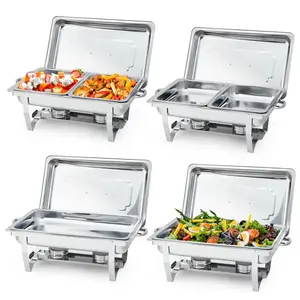 [FLASH SALE] Garvee 4-Pack Stainless Steel Chafing Dish Buffet Set - 8QT Large Square Food Warmer for Catering, Weddings & Home Parties, Silver, 24.4x14x12 Inches