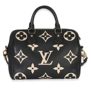 Pre-owned Louis Vuitton leather Shoulder Bags NY154825 Black Beige Monogram Empreinte Giant Speedy Bandouliere 25