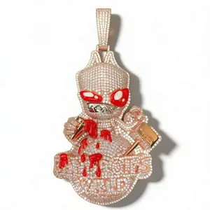 M2-2355 Red Eye Bandage Kid Pendant HipHop Dark Bloody Style Necklace for Rappers and Streetwear Enthusiasts Bling Stylish Accessory Bloodstone Jewelry