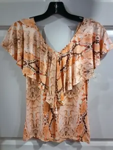 Orange Off The Shoulder  V-neck Snake Printed Top