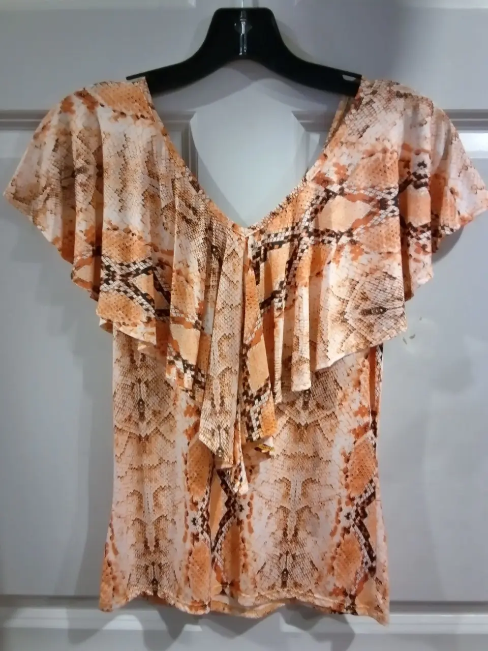 Orange Off The Shoulder  V-neck Snake Printed Top