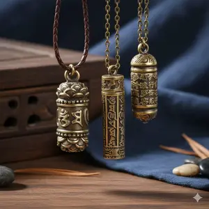 Portable Bohemian Style Locket Pendant Necklace | Engraved Scripture Box | Sentimental Keepsake Jewelry | Anti-Tarnish Copper Accessory | Festival Gift | Minimalist Fashion | Protective Amulet Necklace | Vintage Decor