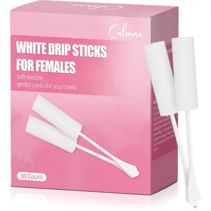 30-Pack  White Drip Sticks for Females, Dripstick Absorbing Sponge, Awkward Essentials, Soft and Comfortable Design, Long Handle Easy Grip, Individually Packaged